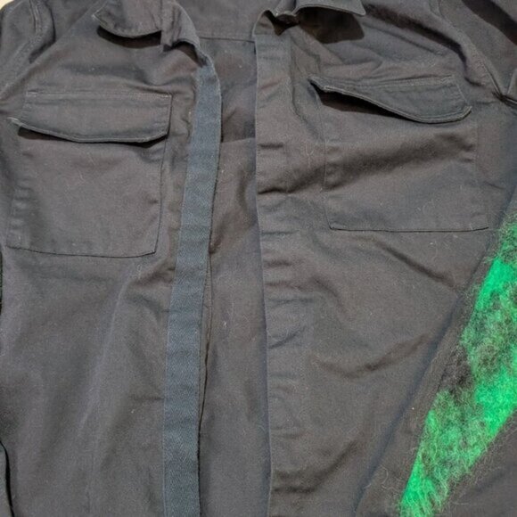 Herman Avant Garde Black and Green Shirt Jacket with Fur Patches Men Size Medium - Picture 5 of 11